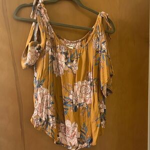 Billabong Floral Mustard Off-Shoulder Blouse